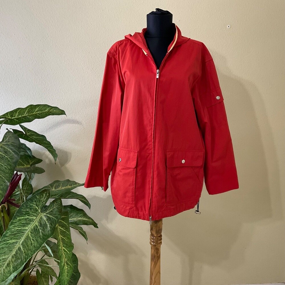 Liz Claiborne Woman plus sz.1X  Red windbreaker Full Zip lightweight hood Jacket